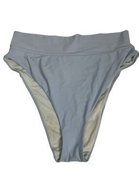 Aerie High Cut Cheeky Bikini Bottom Gray Blue High Leg Swimsuit Size L